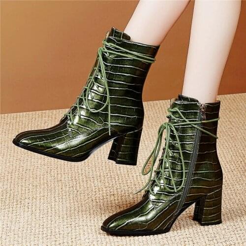 Sexy Party Pumps Womens Patent Leather Ankle Boots Round Toe Block High Heels Military Riding Oxford Punk Goth Boot 33 34 44 45