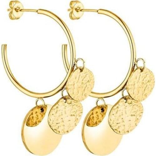 Mavis Hare 316L Stainless Steel Malihini Coin Earring eye-catching Hoop Earrings as Fashion Lady Best Gift