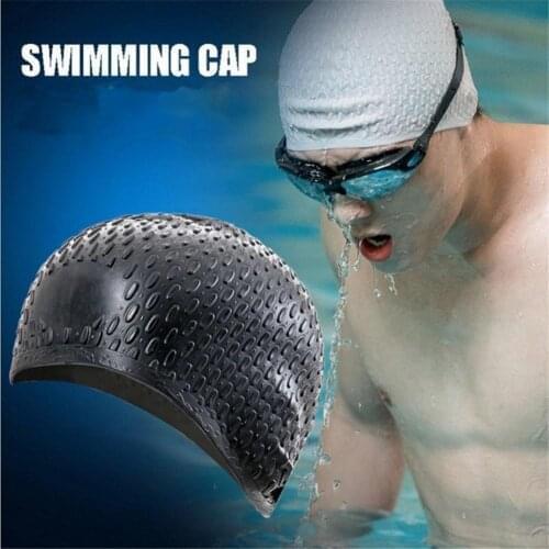 Mounchain Unisex Silica gel swimming cap Silicone Ear Cap Long Hair Waterproof Swimming Cap black, silver free size