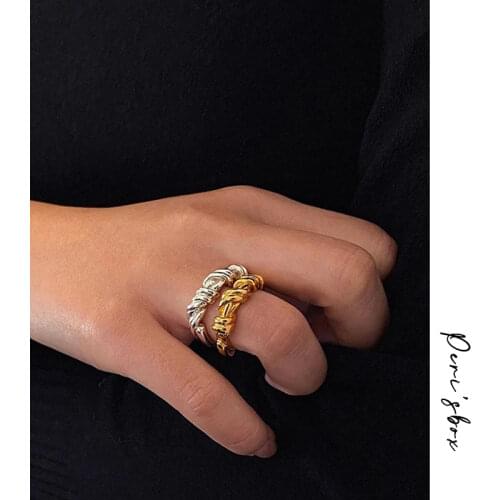 PerisBox 17mm Gold Silver Color Irregular Twisted Rings Rope Geometric Rings for Women Wire Minimalist Ring 2020 Trendy Jewelry
