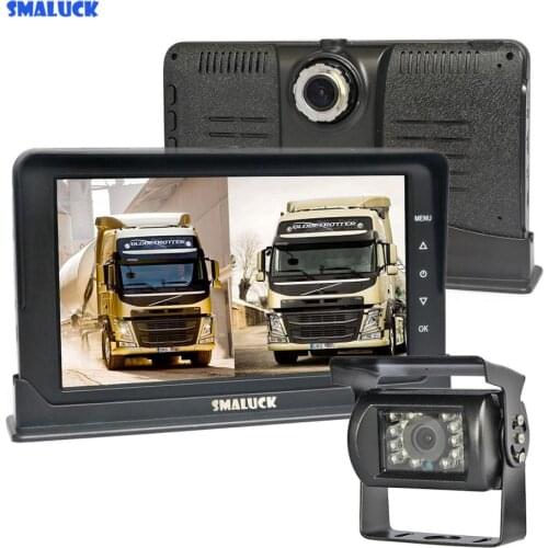 SMALUCK AHD LED Camera IPS 1080P 7" Truck DVR Monitor Driving Recorder Dual Lens Front/Rear Recording IR Night Vision Reversing