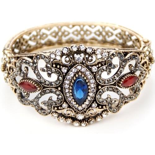 Sunspicems Retro Gold Color Vintage Turk Bangle Bohemia Women Crystal Bracelet Jewelry Traditional Princess Ottoman Waistband