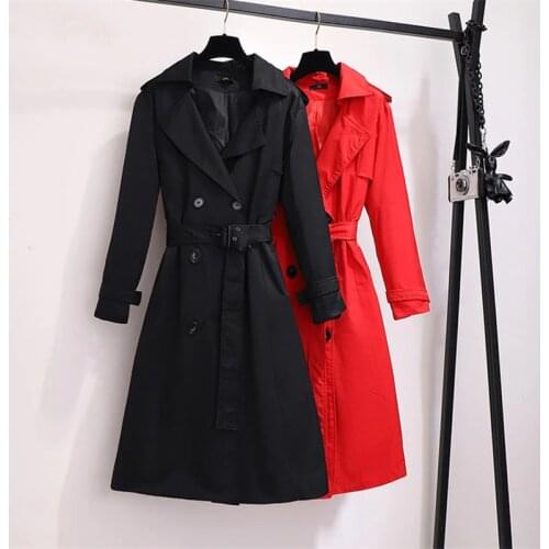 Plus Size 2XL-6XL Women Windbreaker With Belt 2020Autumn Korean Loose Ladies Temperament Long Trench Coat Oversized Outwear 1722