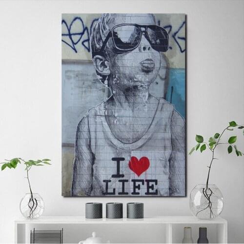 I Love Life Boy Street Graffiti Canvas Posters Prints Wall Art Painting Oil Decorative Picture Modern Bedroom Home Decoration HD