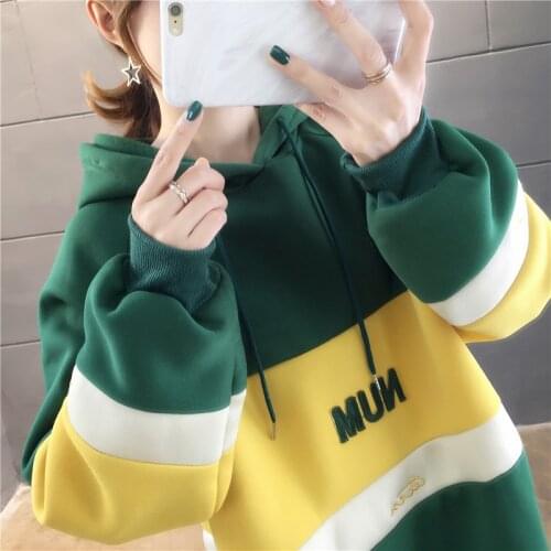 AECU Womens Drawstring Sweatshirt Hoodies Long Sleeve Women Pullover Velvet Thick Hooded Plus Size Womens Clothing Winter