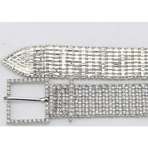 Female bright bride wide bling crystal diamond waist chain belt Casual Party Belt Fashion luxury ten row womens rhinestone belt