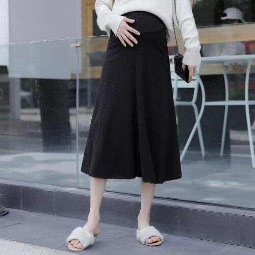 0229# 2021 Autumn Korean Fashion Maternity Skirts A Line Loose Elastic Waist Belly Skirts Clothes for Pregnant Women Pregnancy