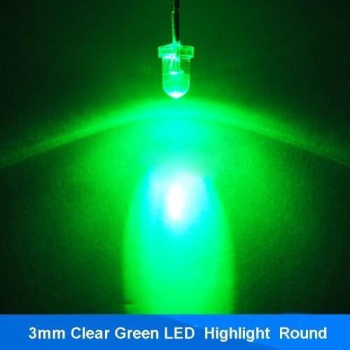 100pcs 3mm LED Green Clear Lens Round Ultra Bright Transparent LED 3 mm Green Light Emitting Diode Lamp