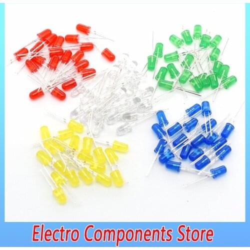 100PCS/Lot Ultra Bright 3MM LED Diode Assorted Kit Round Water Clear Green Yellow Blue White Red LED Light Lamp Emitting Diode