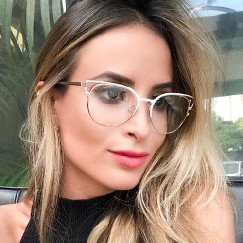 2020 fashion womens eyeglasses Metal frame Cat eye Transparent Computer Glasses clear lens optical feminine glasses Eyewear