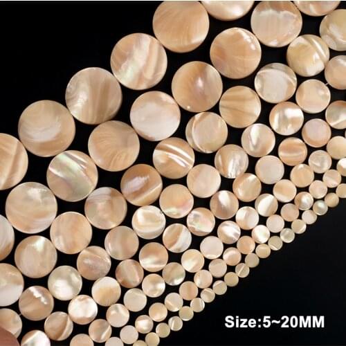 5~20MM Primary Color Natural Trochus Mother of Pearl Shell Flat Round Shape Charms Shell Beads for Jewelry Making DIY 15"Strand