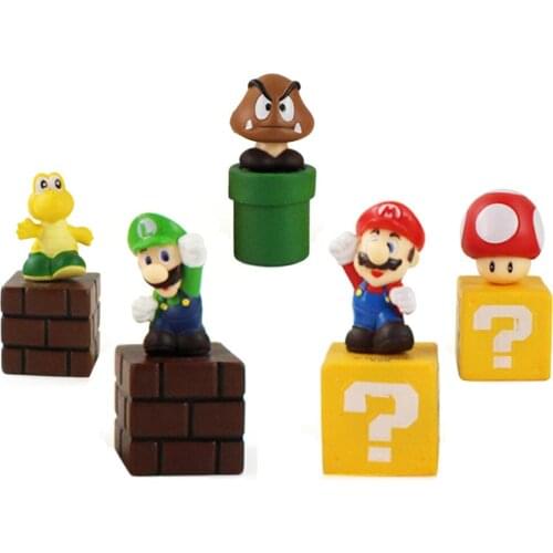 5pcs/Set 5-6cm Super Mario Bros Anime Goomba Luigi Mushroom Koopa Mini PVC Action Figure Cartoon Model Toys Kids Gift Brinquedos