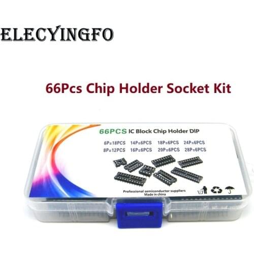8 values 66pcs 2.54mm Foot spacing IC stocket IC Block chip holder 6P 8P 14P 16P 18P 20P 24P 28P DIP kit box