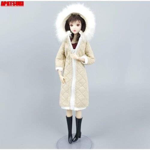 Beige Winter Warm Long Coat for Barbie Doll Jacket Outfits Clothes Parka For 1/6 BJD Dollhouse 1:6 Dolls Accessories Toys