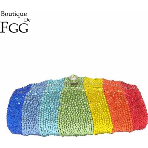 Boutique De FGG Rainbow Clutch Purse for Women Formal Crystal Evening Bags Wedding Party Minaudiere Rhinestone Handbag