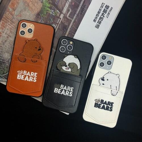 Cartoon embroidery bear leather case for iphone 12 12Pro Max 11 11pro max X Xs Max XR SE 2020 7 8 Plus card holder cover capa
