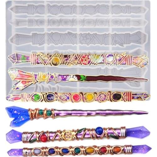 DIY Resin Magic Wand Mold Scepter Ceremony Crystal Resin Mold Hairpin Mirror Magic Silicone Mold For Kids Toy Birthday Gift