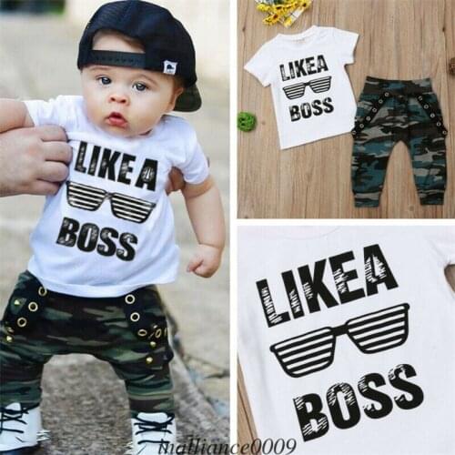 Pudcoco New Arrival Pop Toddler Baby Boy Hip Hop Tops T-shirt Camo Pants 2Pcs Outfits Set Clothes