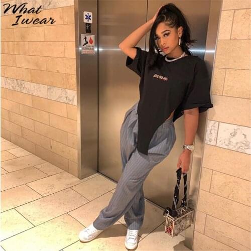 Whatiwear Letter Print Irregular Cut Out Casual T-Shirts Female Short Sleeve Streetwear Women Fashion Creative Basic Trend Tops