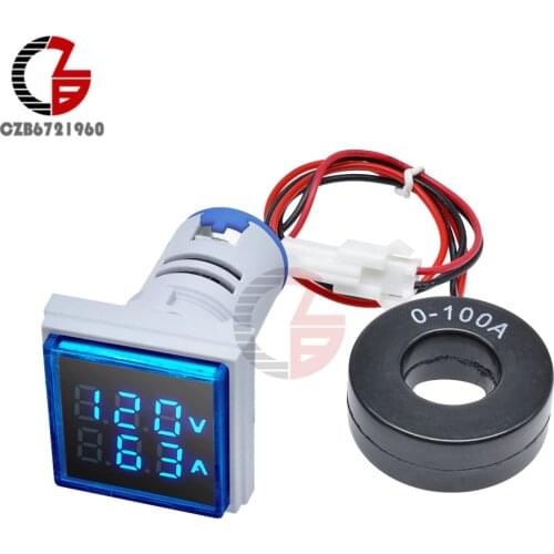 AC 50-500V 0-100A Square LED Digital Voltmeter Ammeter 110V 220V Voltage Current Meter Voltammeter Car Volt Amp Tester Detector