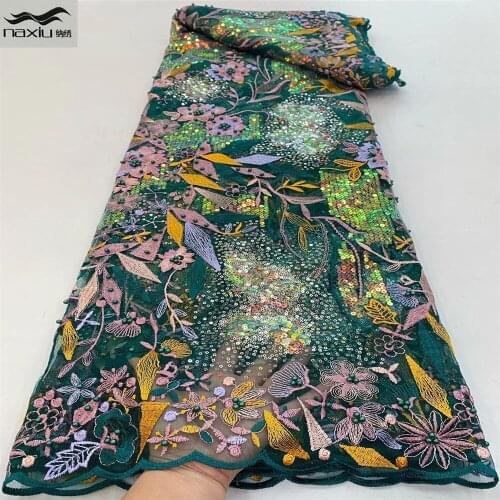 Madison Fashion African Lace Fabric 2021 High Quality Nigerian Sequins Embroidery Tulle Lace French Net Wedding Lace Fabric
