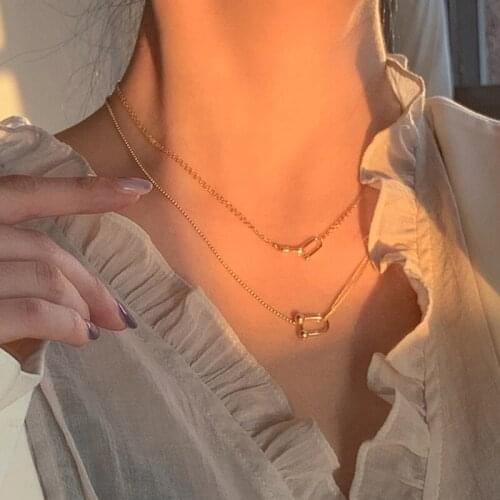 Fashion Female Korean Necklace Geometric Clavicle Chain Personality Retro Horseshoe Buckle Round Bead Necklaces Wholesale