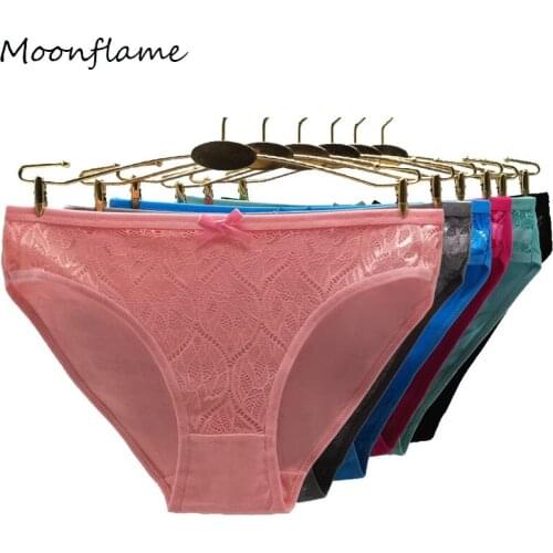 Moonflame 5 Pcs / Lots Lingerie Underwear Women Solid Color Sexy Lace Transparent Cotton Panties M L XL 89319