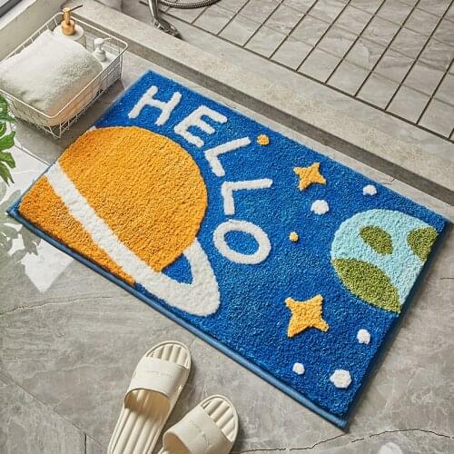 Cartoon Space Bathroom Absorbent Bath Mat Bathroom Non-slip Flocking Mat Toilet Door Mat Bedroom Floor Mat Kitchen Mat Home Deco