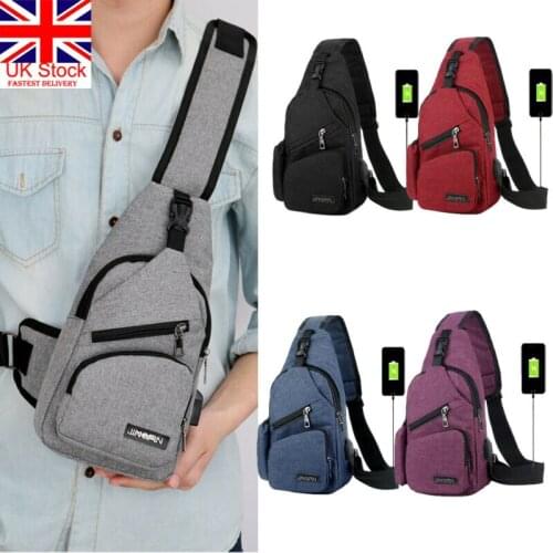 UK Men Women Shoulder Bag Sling Chest Pack USB Charging Sports Crossbody Handbag
