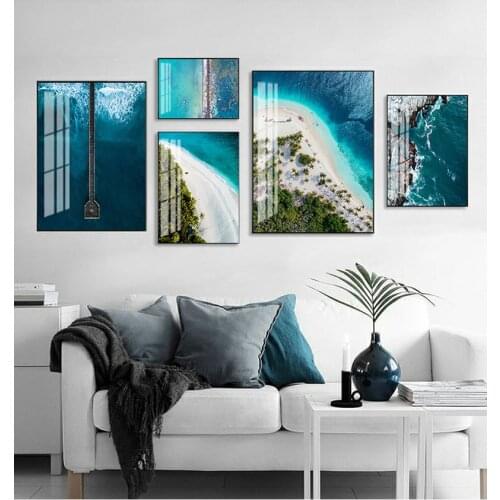 Print Landscape Wall Art Canvas Painting Bay Beach Overlooking the Scenery Picture Scandinavian Nordic Decoration