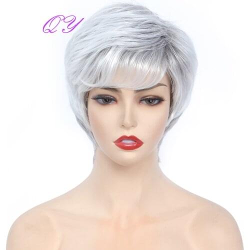 Natural Synthetic Short Straight Woman Hair Wig Silver Ombre Gray Smooth Wigs for Women Natural Fashion Hair Style Headband Wigs