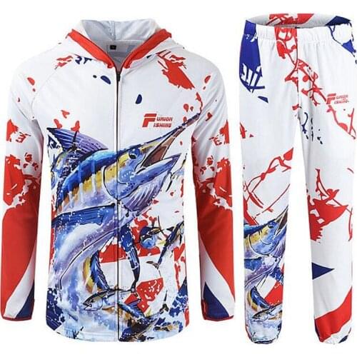 New arrival Hooded Long sleeves men wome Fishing Clothes sets Anti UV50+ Breathable Quick drying Fishing Pants and Fishing Shirt