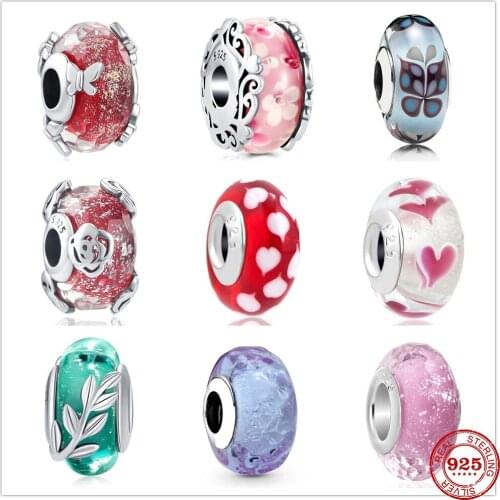 NEW 925 silver Butterfly Flower murano glass beads Charms Beads Fit Pandora Bracelet & Necklaces For Women DIY Making Jewelry