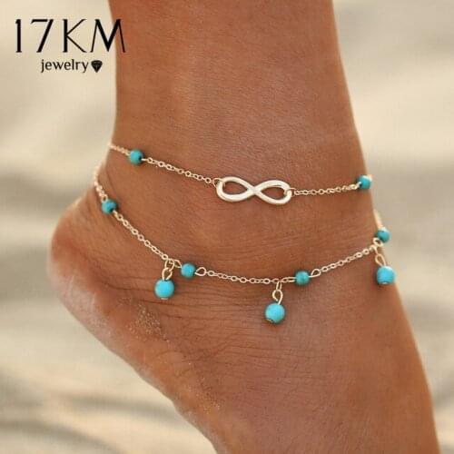 New Double Infinite Beads Pendant Anklet Foot Chain For Woman Summer Bracelet Charm 2 Color Anklets Foot Jewelry Gift