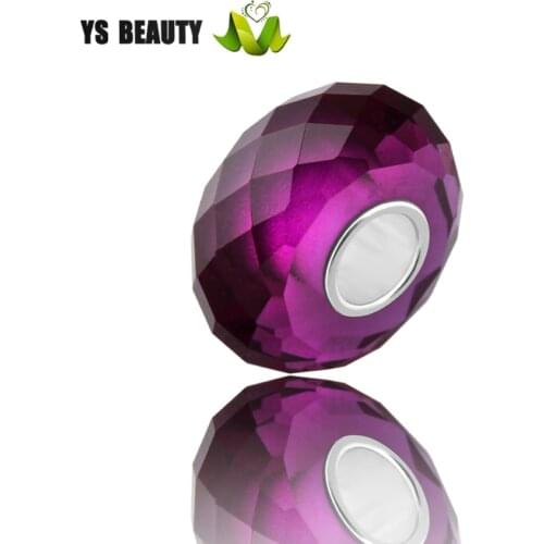 New top purplish crystal bead 925 silver core cut Angle face bead fashion personality charm fit European amulet bracelet