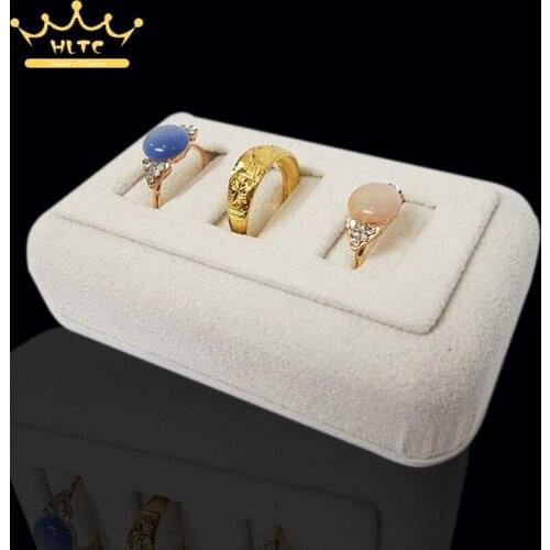 New Item Jewelry Display Ring Holder 3 Slots Beige Velvet Rings Stand Showcase