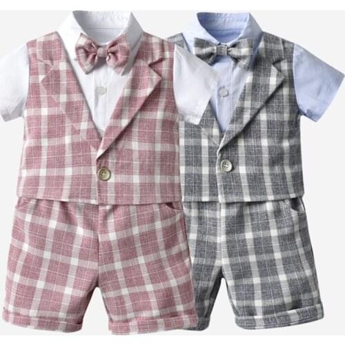 Baby Boy Short Sleeve Grid Gentleman Shirt + Shorts Clothing Sets New 2021 Summer Childrens Sets Kids Boy Suit Clothes