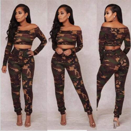 Autumn Womens Set Shorts Suit Camouflage Print Clothing Set Long Sleeve T-shirt High Waist Pants Gym Wear Autumn Spring Clothes
