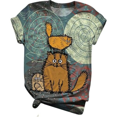 Plus Size Woman Tshirts Short Sleeve 3d Animal Printed O-neck Tops Tee T-shirt Funny Cartton Cat Dog Tunic Pullovers Ropa Mujer