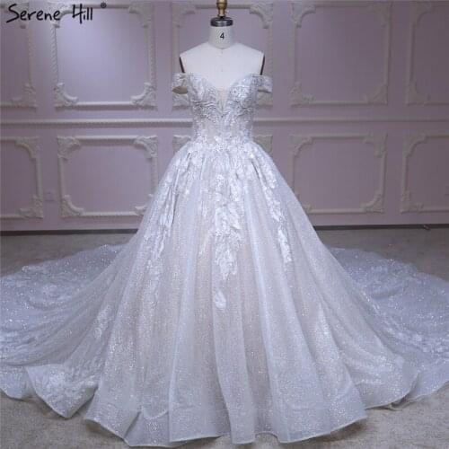 Champagne Off Shoulder Vintage Wedding Dresses 2021 High-end Sequined Sparkle Bride Gown Real Photo HA2313 Custom Made