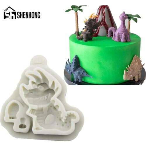 SHENHONG Jurassic Dinosaur Silicone Fondant Cake Mold Child Birthday Gum Paste Sugar Craft Chocolate Pastry Decorating Mould