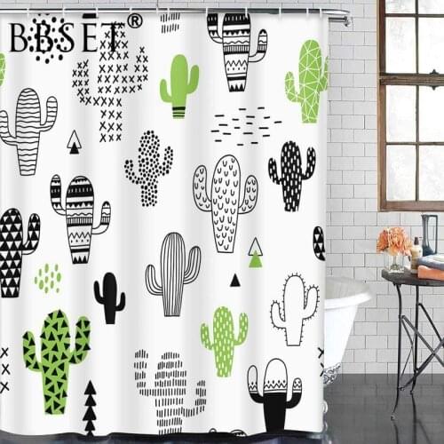 Cactus Shower Curtain Black Desert Cute Hand Drawn with Cactus Pattern Waterproof Multi-size Douchegordijn Kids Bathroom Decor