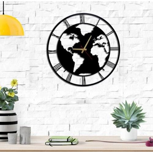 Terrestrial Globe Unique Design Metal Wall Clock Metal Wall Art Works - Metal Wall Decor Home Office Decoration Modern Industria