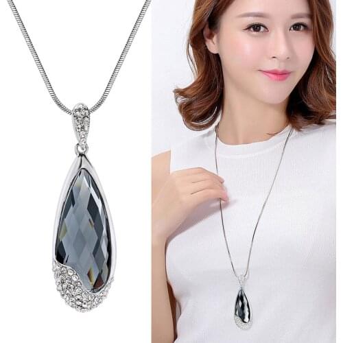 RAVIMOUR Korean Fashion Jewelry Women Necklaces Pendants Big Water Drop Crystal Kolye Female Chain Long Collier Femme New