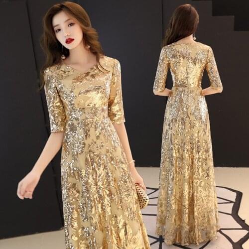 Female Chinese Style Dress Sequins Lace sexy Slim party dress evening dress Improved Qipao Size S-3XL