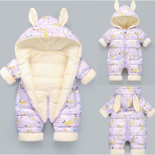 Winter Girls Overall Children Infant Down Cotton Thickened Clothes Hooded Cartoon Baby Costume Boy Girls Jumpsuit Baby Romper