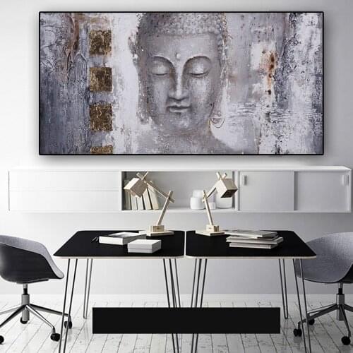 Lord Buddha Gold Abstract Oil Painting on Canvas Religious Posters and Prints Scandinavian Wall Pop Art Pictures For Living Room