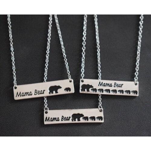 Gold Silver Engraved Letter MAMA BEAR With 7 Baby Cubs Pendant Necklace Family Protection Symbol Mother Women Jewelry Gift