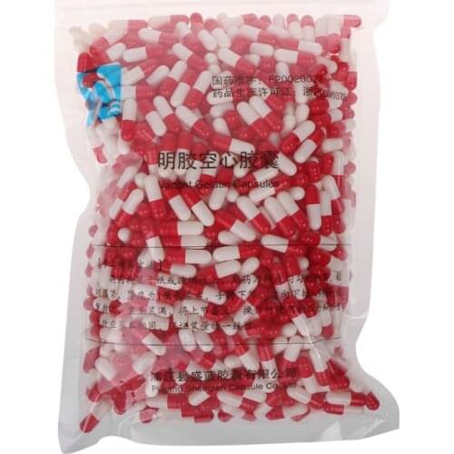 1000Pcs Empty Hard Gelatin Capsule MedicineCapsule 0#Red And White Empty Pill Vitamins Personal Health Care Pill Cases Splitters