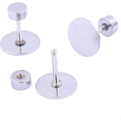 20pcs Stainless Steel Tiny Screw Back Earring Posts Studs Diy 8mm Flat Pad Bezel Blanks For Jewelry Making Supplies